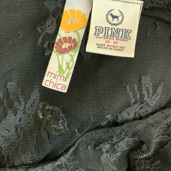 Pink Mimi Chica Size M Lace Top Black short sleeve - Picture 2 of 3